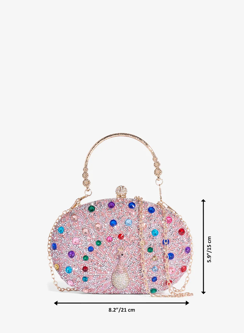 Khizana Pink Jewel Embellished Peacock Statement Clutch for Women | Best Price UAE
